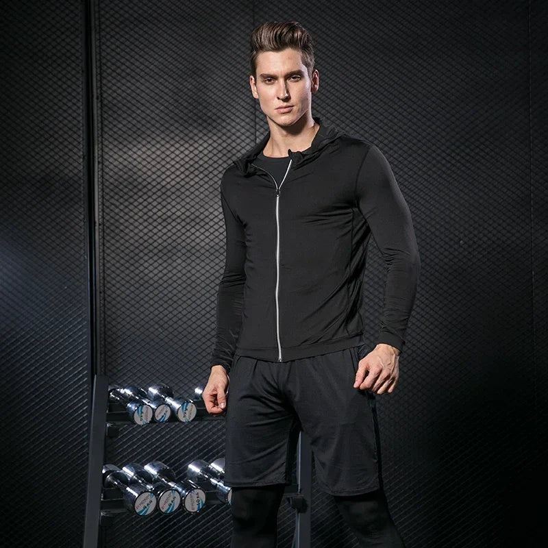 Rashguard Men Compression Sportswear Set Gym Running Sport Clothes Jogging Tights Tracksuit Fitness T-Shirt Windbreaker Leggings