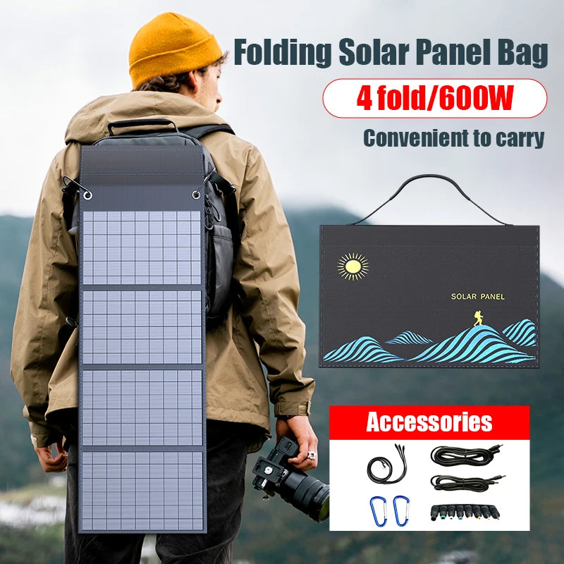 1000W Solar Panel Portable Folding Bag USB+DC Output Solar Charger Outdoor Power Supply for Home Mobile Phone Power Generator