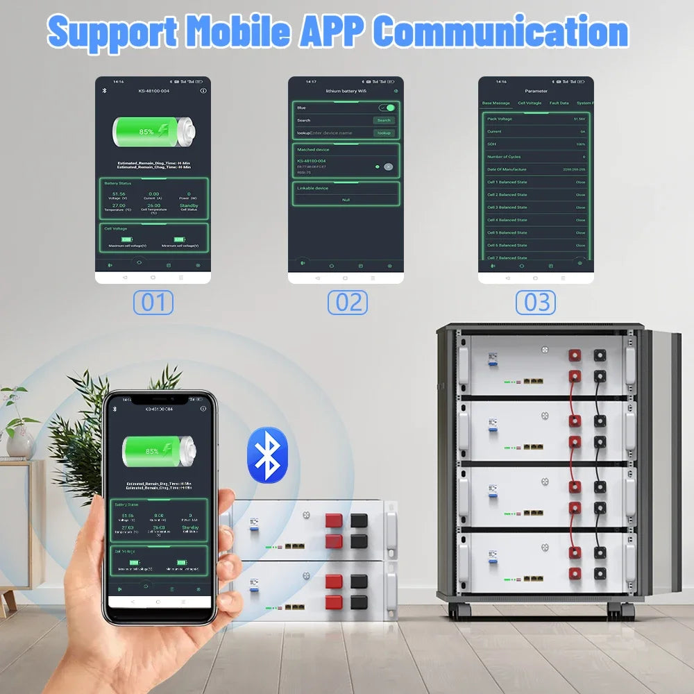 LiFePO4 48V 120Ah Battery Pack 6144Wh 6000+ Cycle 16S 51.2V BMS 100Ah 150Ah 200Ah 300Ah RS485 CAN BUS PC Monitor EU STOCK NO TAX