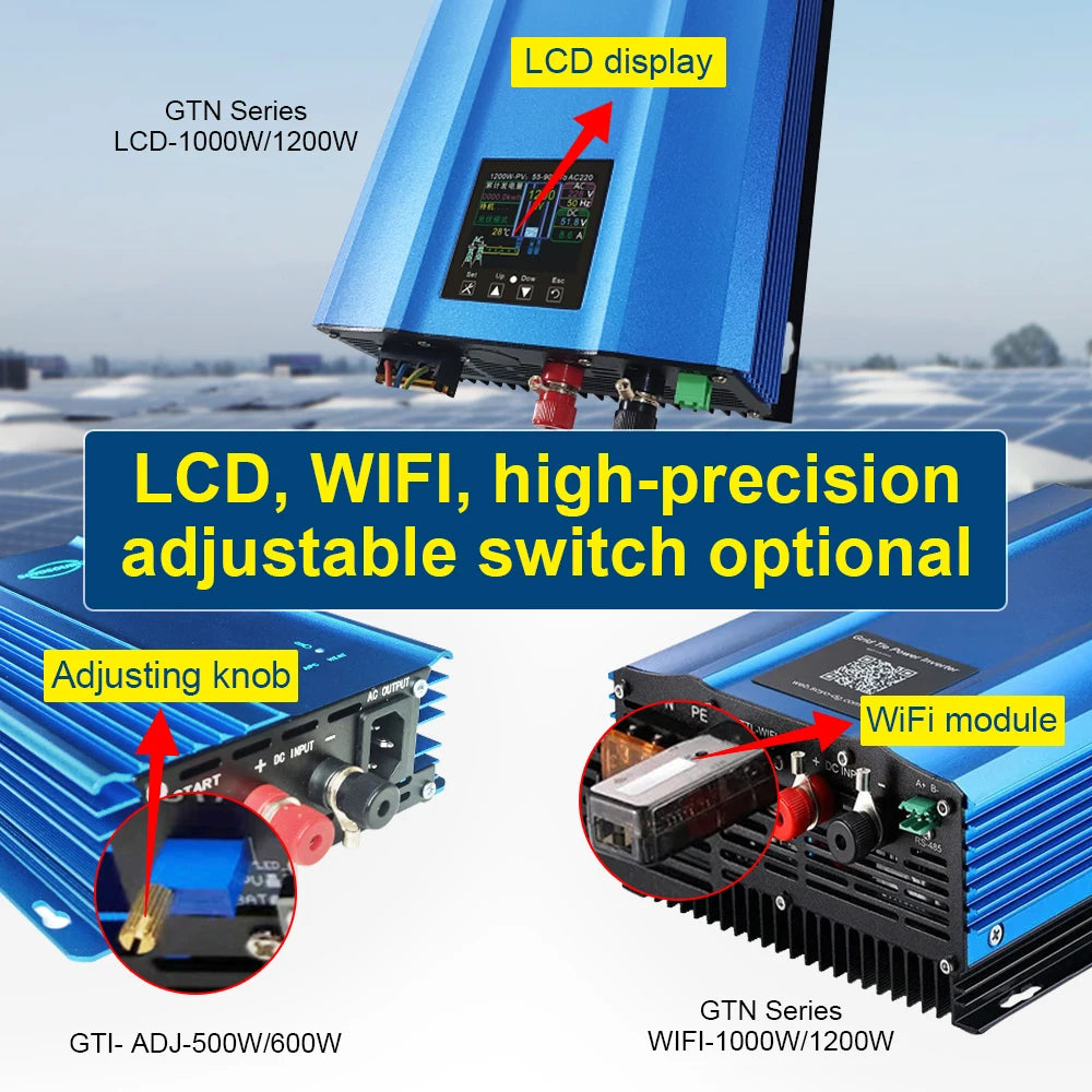 Solar Inverter Grid Tie 500W 1200W with Pure Sine Wave Output DC48V to AC110V AC230V with Limiter Export Function