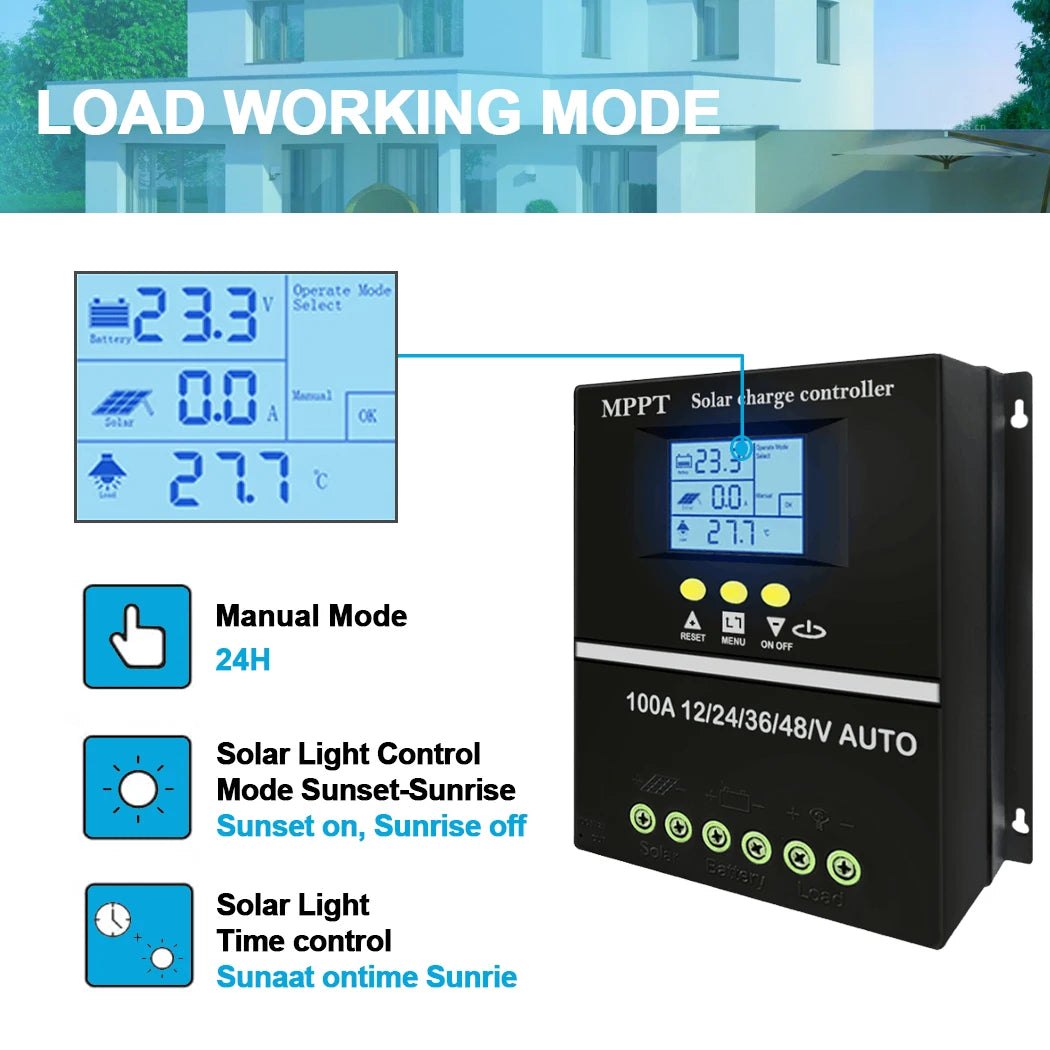 Y&H 60A 80A 100A MPPT Solar Charge Controller 12V 24V 36V 48V Solar Panel Battery Intelligent Regulator for Lead-acid/Lithium