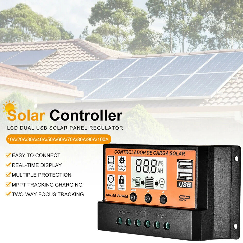 MPPT Solar Charge Controller  30A  50A  100A Solar Controller Solar Panel Battery Regulator Dual USB 5V LCD Display