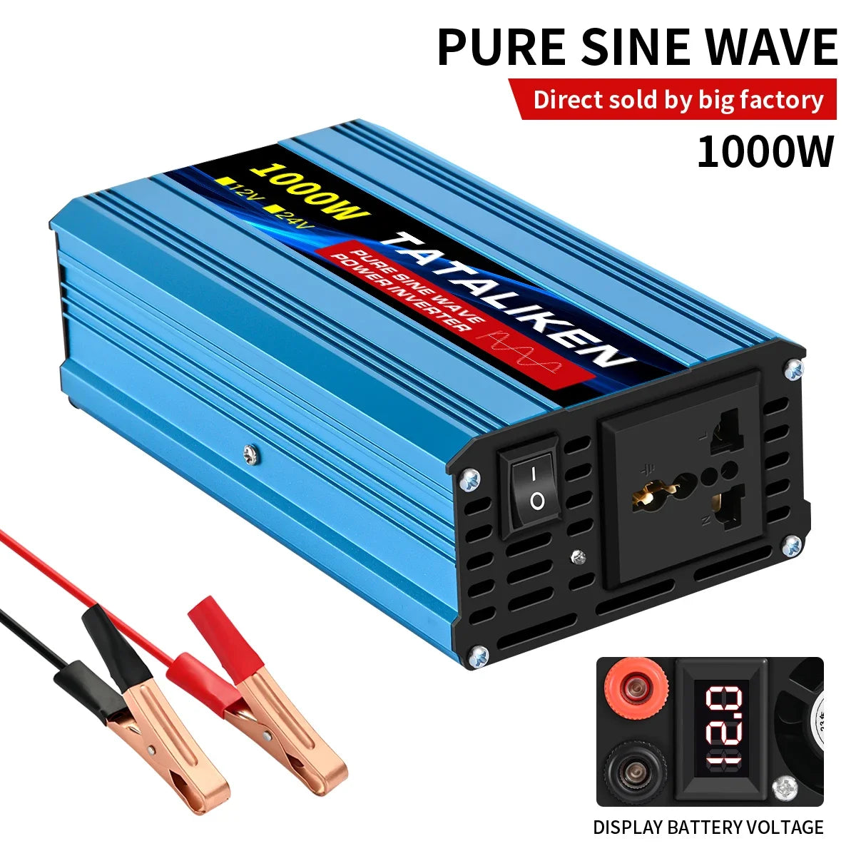 Inverter Pure Sine Wave DC12V/24V To AC 220V Voltage 7000W/8000W 50/60HZ Power Converter Solar Car Transformer With LED Display