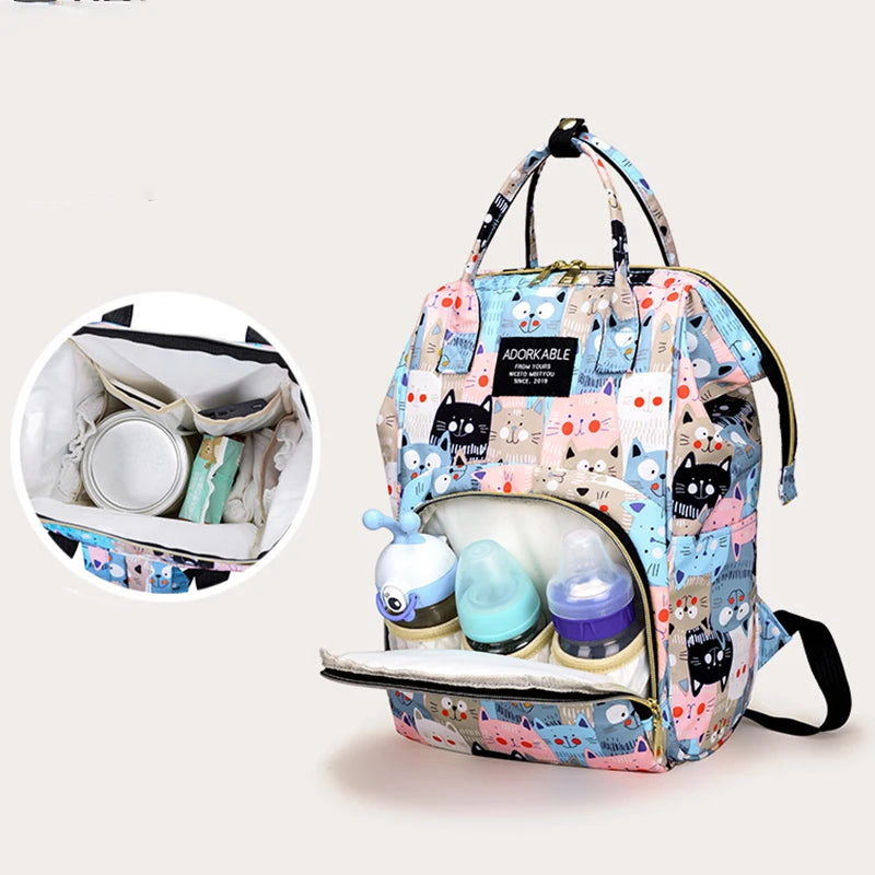 Cartoon Print Mommy Backpack Large Capacity Baby Bottle Storage Bags Baby Diaper Bag Fashion Women's Backpack Maternity Bag New