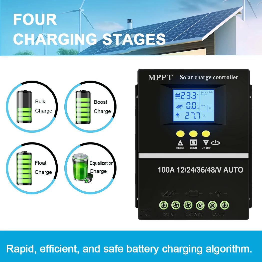 Y&H 60A 80A 100A MPPT Solar Charge Controller 12V 24V 36V 48V Solar Panel Battery Intelligent Regulator for Lead-acid/Lithium