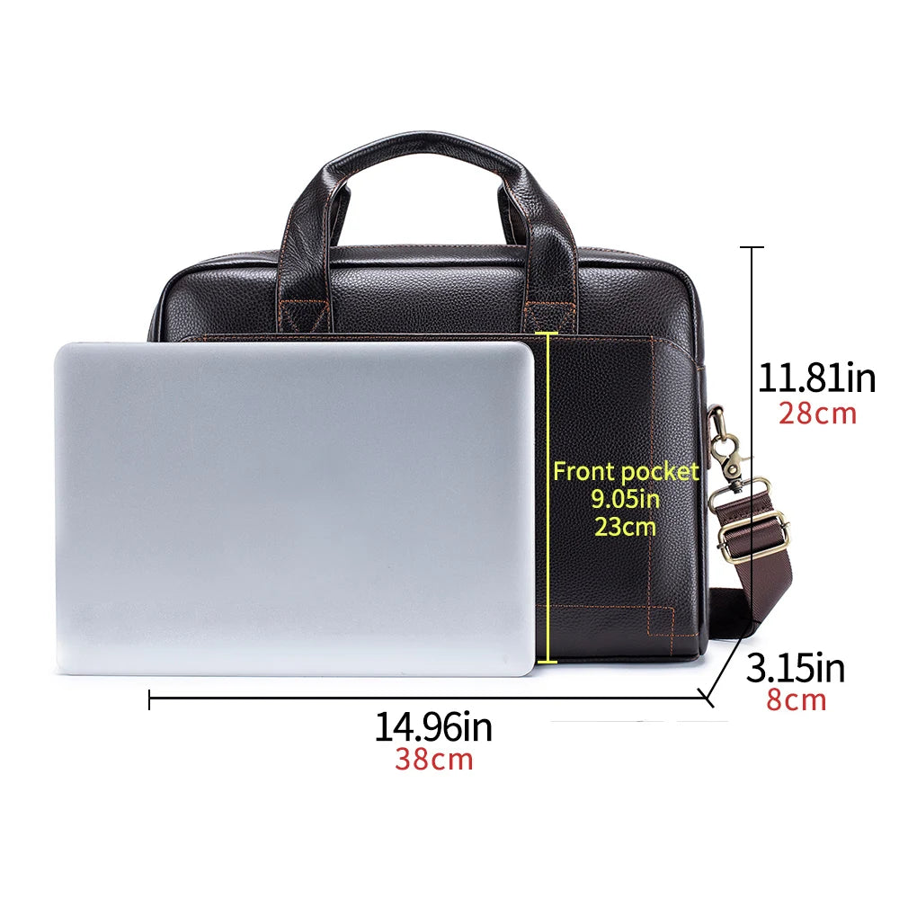 Men's leather handbag, top layer cowhide briefcase, leather laptop bag, diagonal cross office bag