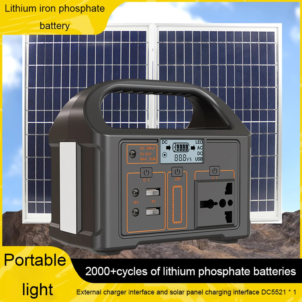 100W Portable Solar Power Station 110V/220V LED Display Battery Power Generator Outdoor Power Supply RV Emergency Power Bank