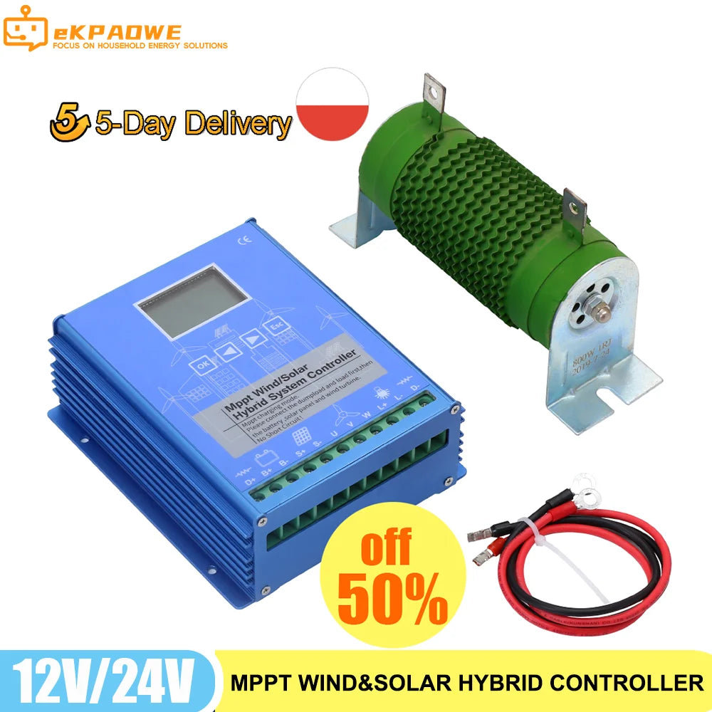 1000W 12V 24V 48V High Efficiency MPPT Hybrid Charge Controller with Dump Load for 1KW Wind Solar Panels Battery Regulator