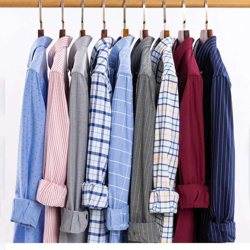 100% Pure Cotton Oxford Shirts for Men Long Sleeve  Plaid Shirt Striped Male Shirt BusinessTartan  Red Shirt Men Designer Shirts