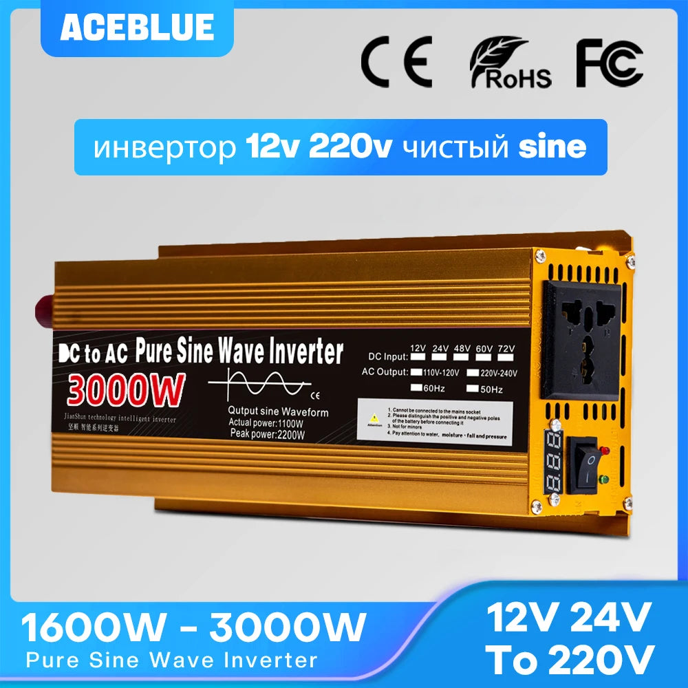 Inverter 12v 220v Pure Sine Wave 1600W-3000W Transformer Convert Multi-function Socket Converter Car inverter