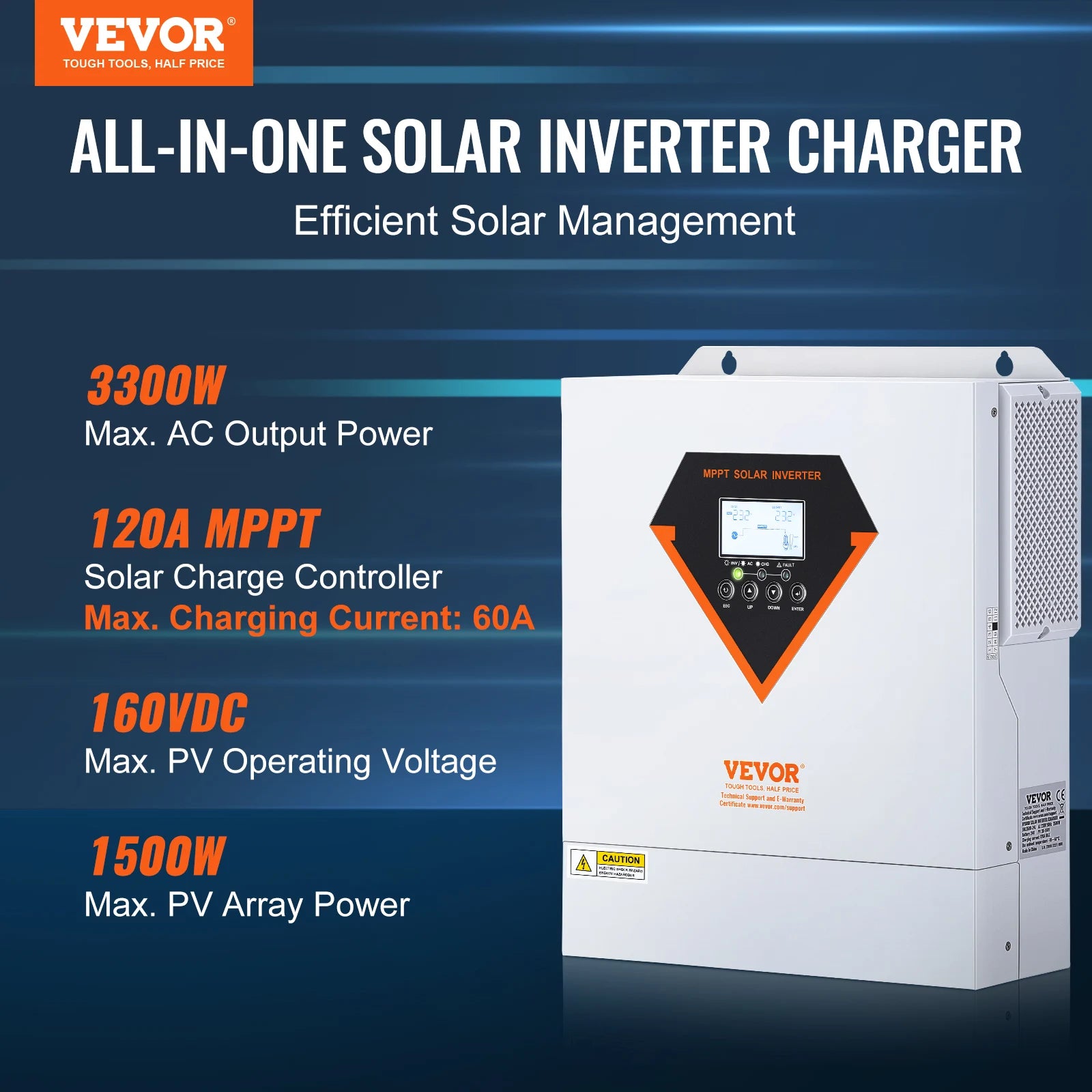 VEVOR Hybrid Solar Inverter 3500W / 5500W Pure Sine Wave Off-Grid Inverter Charger 230V AC Support Solar Utility Hybrid Charging