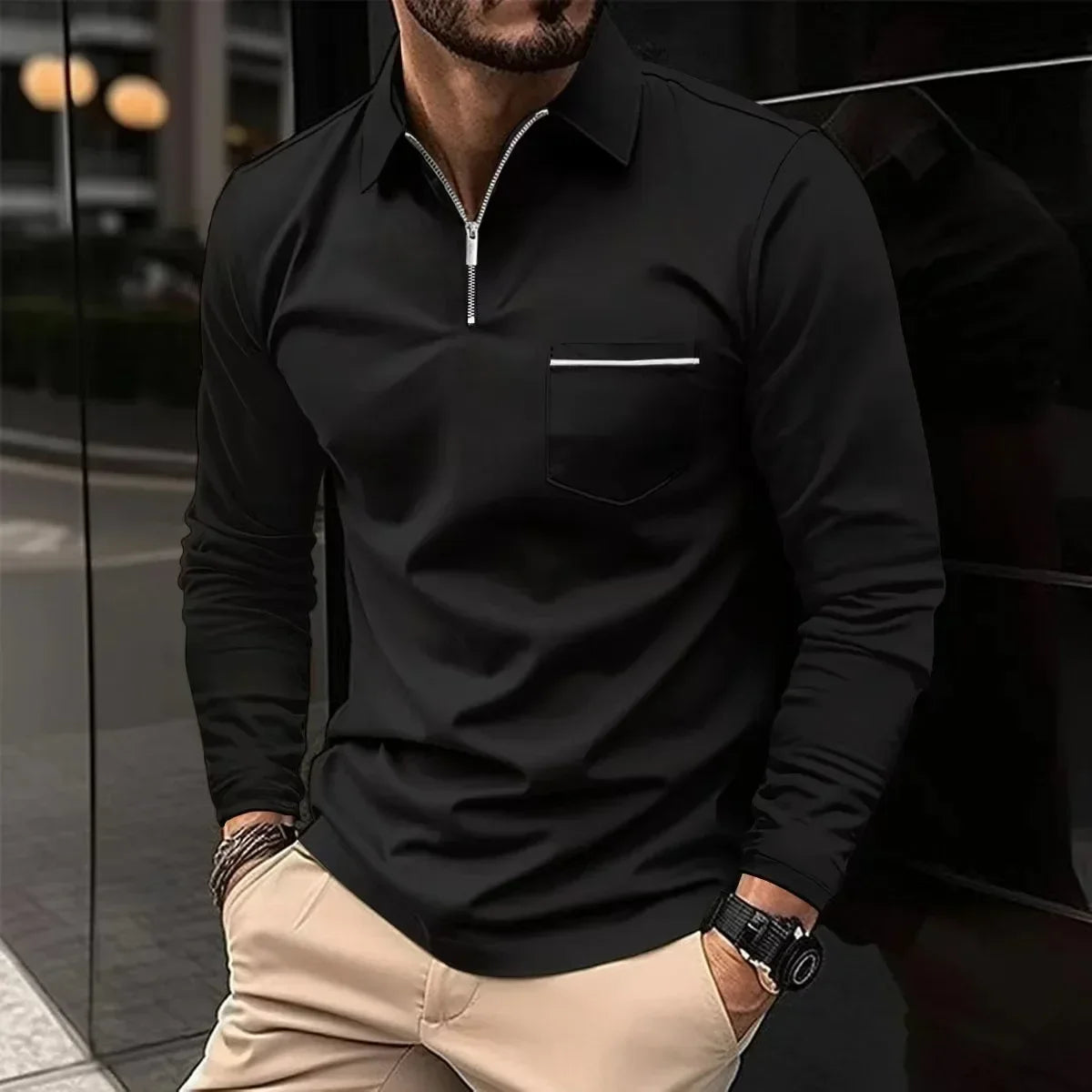 2024 Autumn New Men's Casual Long Sleeve Polo Shirt Office Fashion Polo Neck Knit Sports Breathable Polo Shirt Men's Clothing