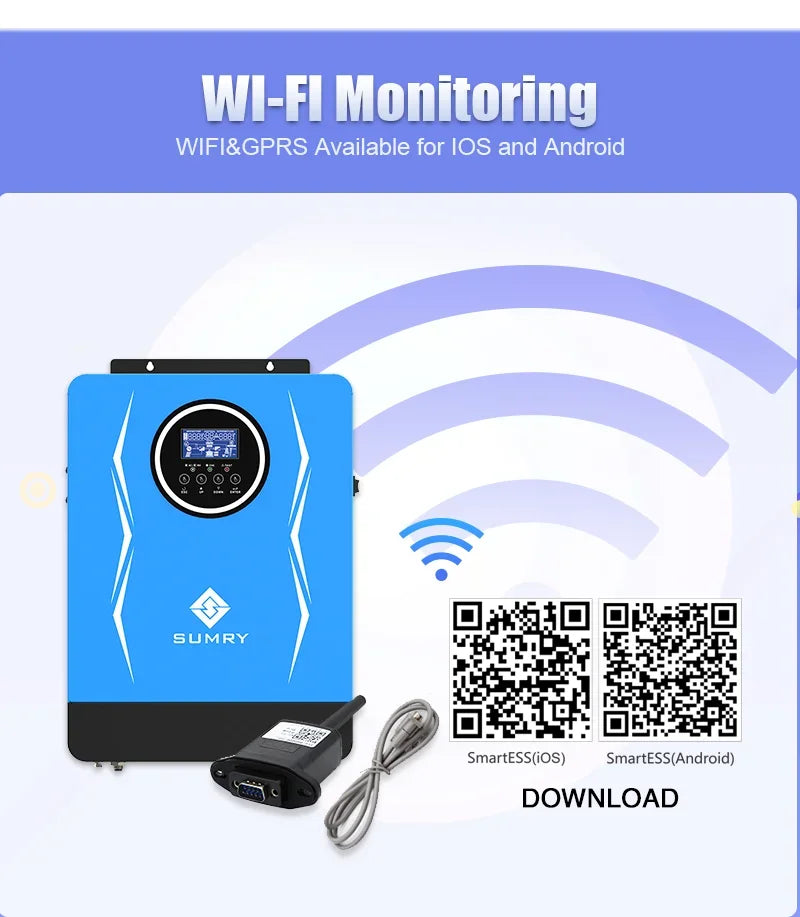 SUMRY Hybrid Inverter 3kw 3.8kw 6.2kw 24v 48V AC220-240V Solar Inverter MPPT Pure Sine Wave Inverter