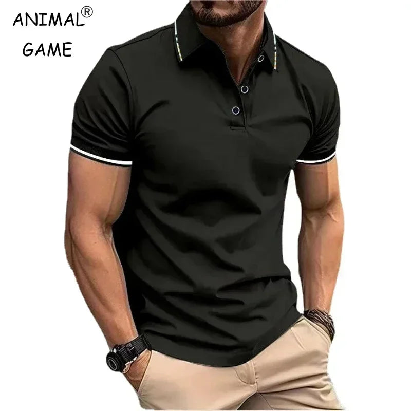 New Men's Short Sleeve Polo Shirts Summer Tshirt Lapel Breathable Basic Button-up Gym Top Lightweight Loose Men Shirts