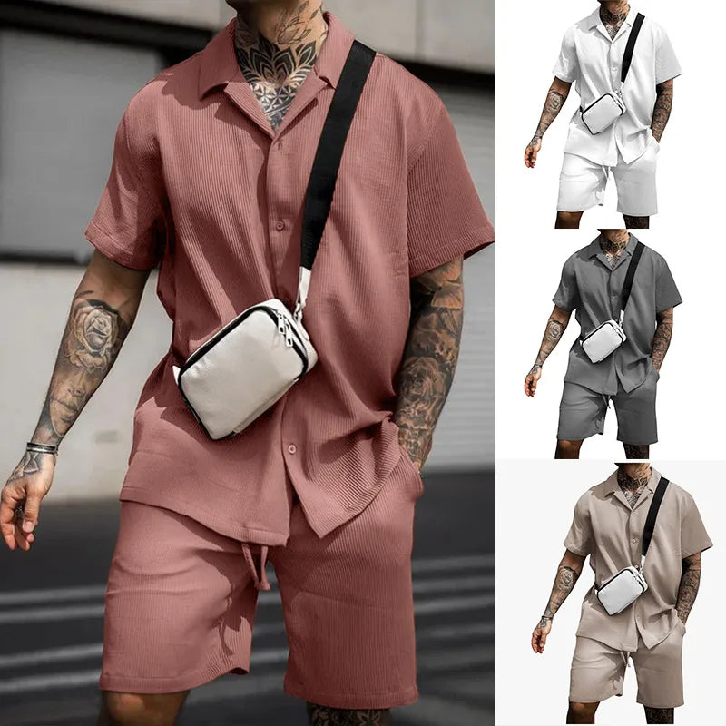 Fashion Male Shirts+Shorts Two Piece Sets Hawaii Luxury Clothing European Beach Vocation Outfits Streetwear Summer Suit For Men