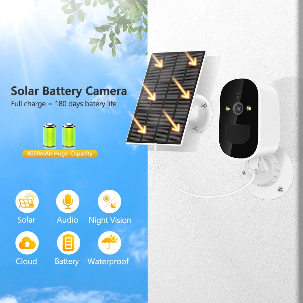 WiFi Solar Camera Outdoor Night Vision IP Camera and 4000mAh Rechargeable Battery Security Camera CCTV Video Surveillance Camera