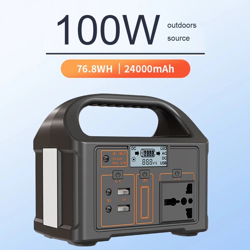 100W Portable Solar Power Station 110V/220V LED Display Battery Power Generator Outdoor Power Supply RV Emergency Power Bank