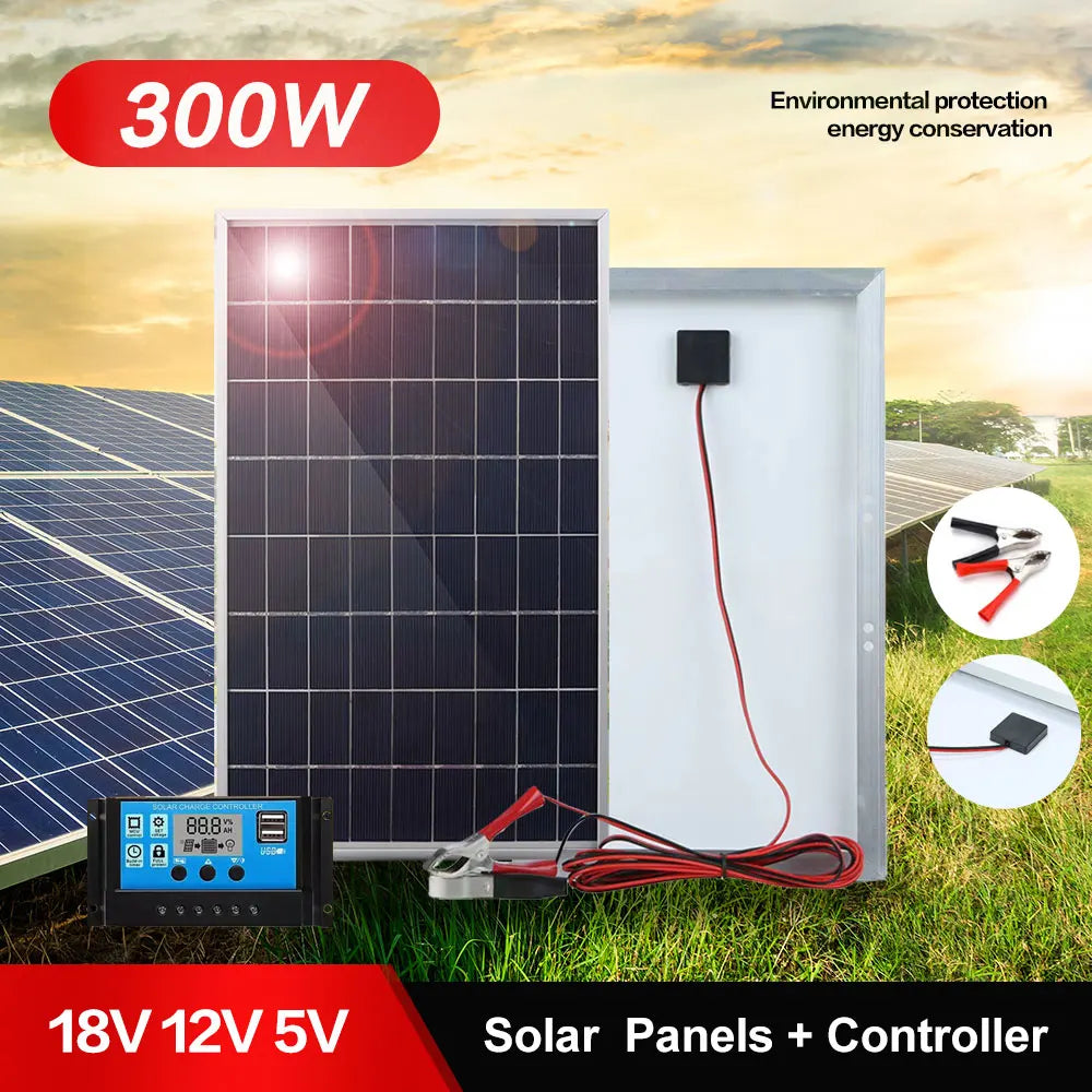 Wholesale 300W Solar Panel Kit Complete12V Polycrystalline USB Power Portable Outdoor Rechargeable Solar Cell Solar for Home