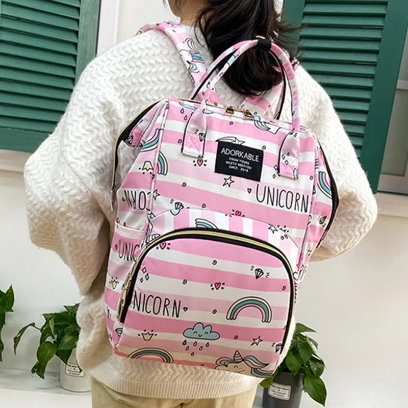 Cartoon Print Mommy Backpack Large Capacity Baby Bottle Storage Bags Baby Diaper Bag Fashion Women's Backpack Maternity Bag New