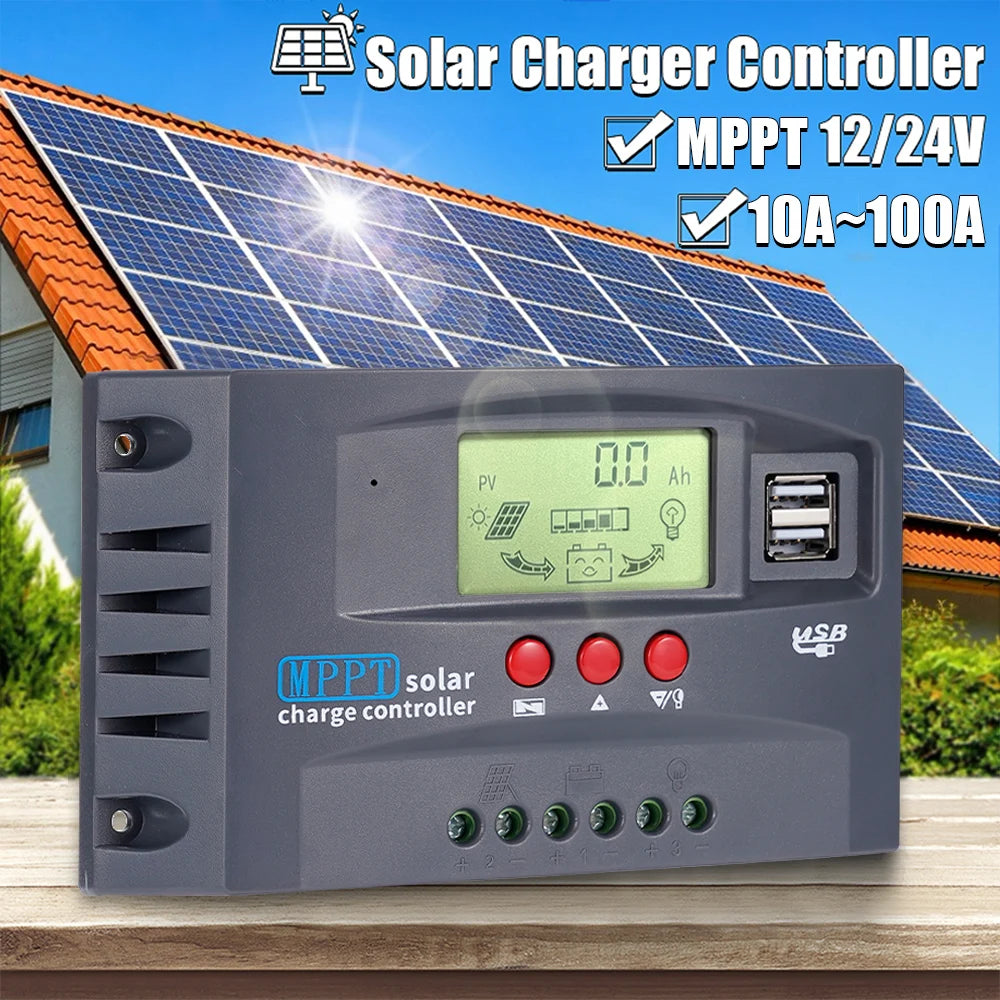 12V/24V MPPT Solar Charge Controller 50VDC Regulator Colorful Screen For Lifepo4 GEL Lithium Lead Acid Battery 20A/30/50/60/100A