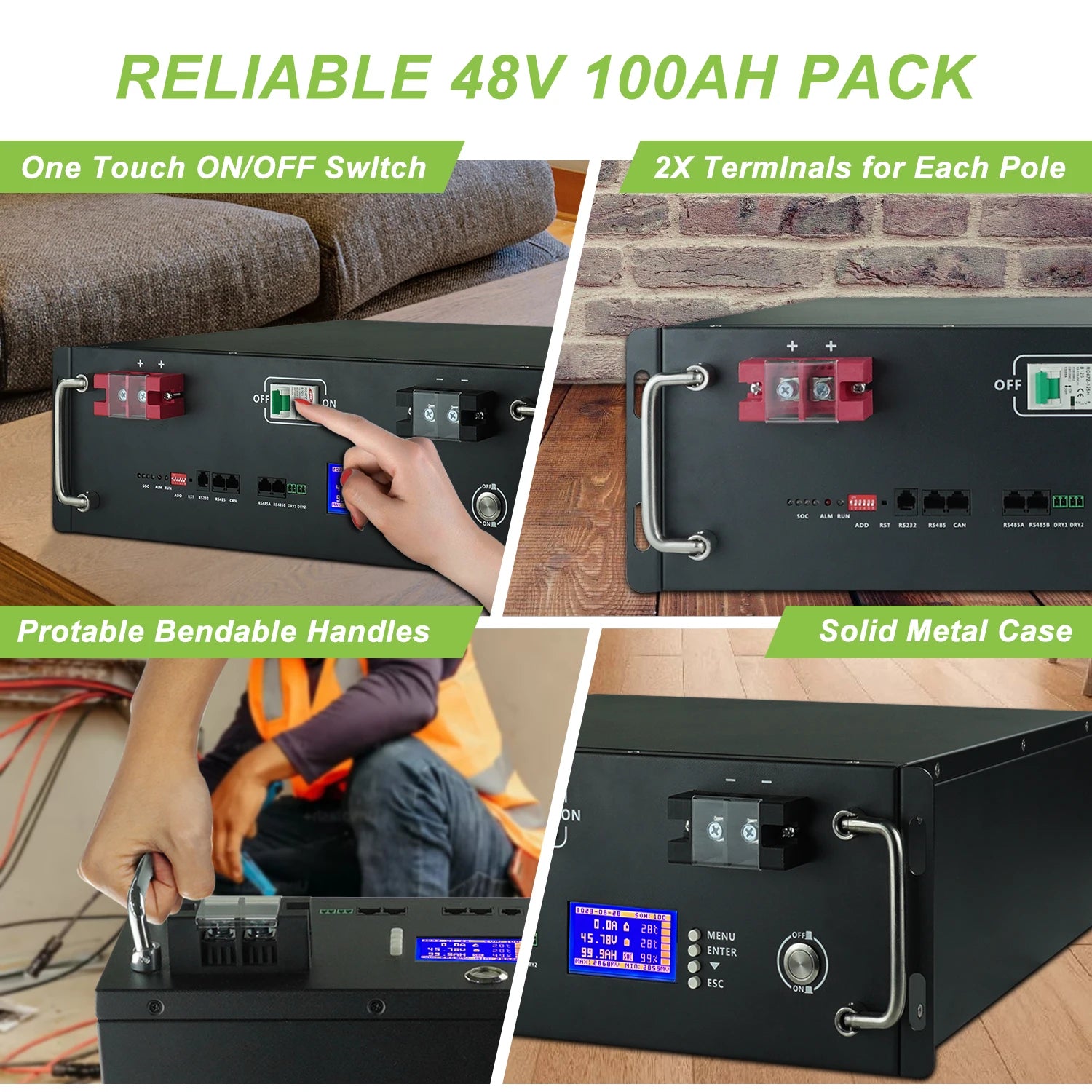 48V 100Ah 200ah LifePO4 battery Built-in BMS 5.12kWh 32 Parallel CAN/RS485 Communication Protocol Lithium Ion Battery EU no tax