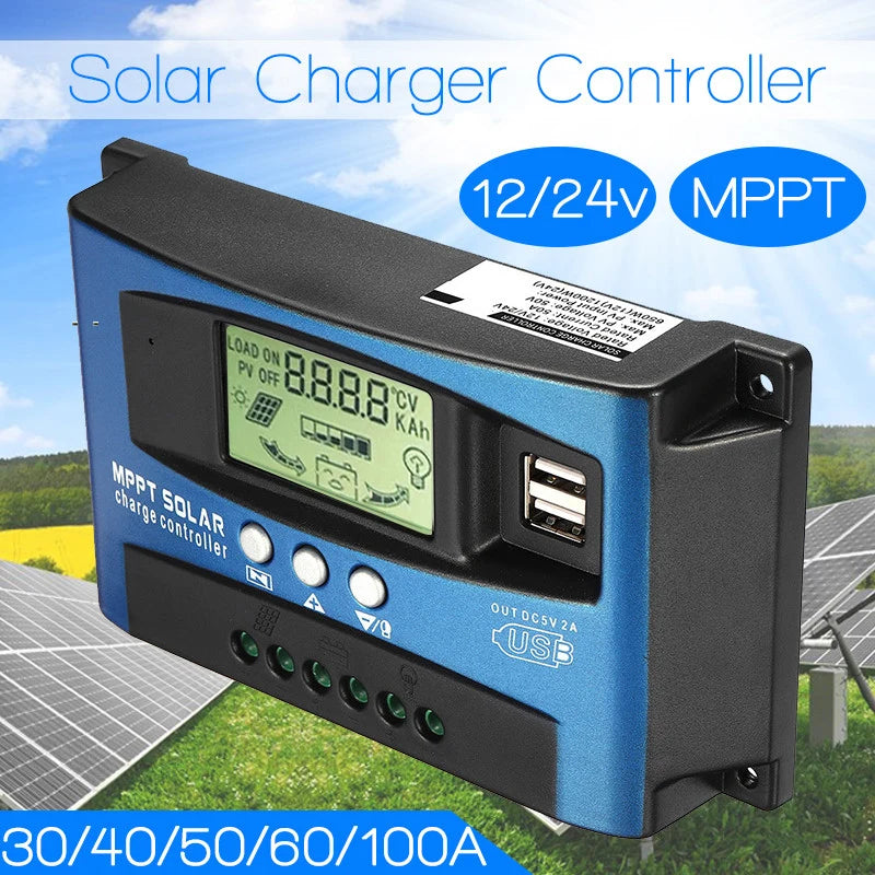 MPPT Solar Charge Controller 30A 40A 50A 60A 100A Solar Controller Solar Panel Battery Regulator Dual USB 5V LCD Display