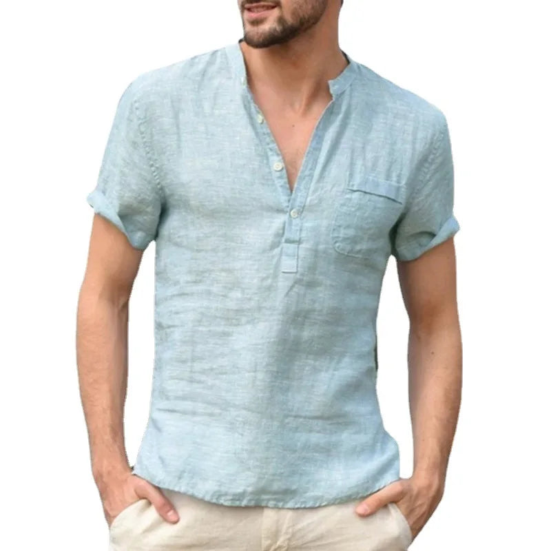 High Quality New Men'S Linen V Neck Bandage T Shirts Male Solid Color Long Sleeves Casual Cotton Linen Tshirt Tops