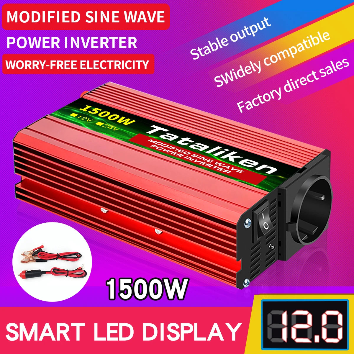 1500W/2000W/2600W DC 12V to AC 220V Portable Car Power Inverter Charger Converter Adapter Universal EU Socket Auto accessories