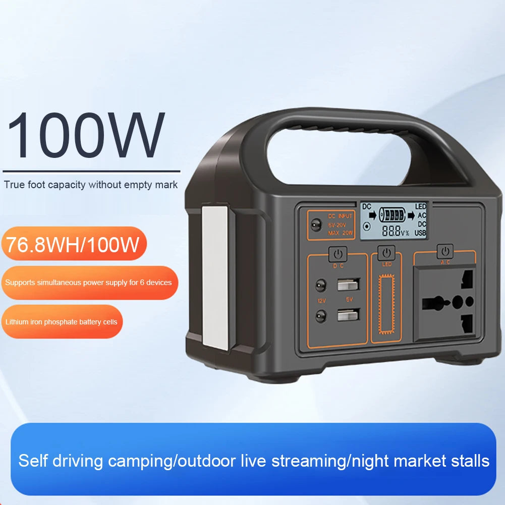 100W Portable Solar Power Station 110V/220V LED Display Battery Power Generator Outdoor Power Supply RV Emergency Power Bank