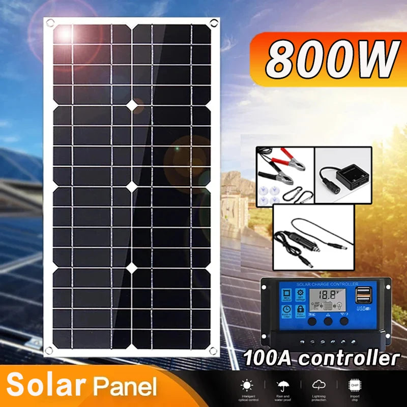 800W Solar Panel Power Bank Solar Battery Kit Complet Camping 12V18V Controller Camper Accessories Solar Charge Mobile Phone