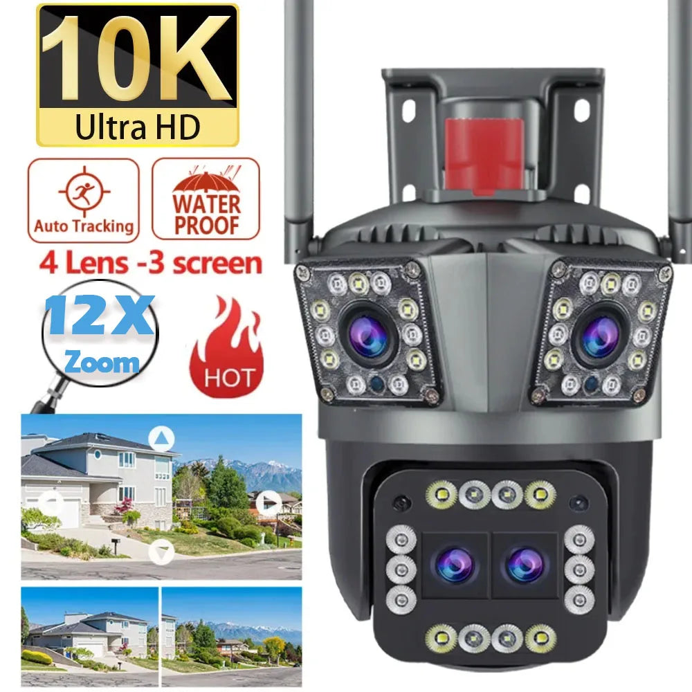 10K 16MP Camera Outdoor Night Vision 12X Zoom Three Lens WiFi IP Camera Security Protection Motion Detection IP CCTV Monitoring