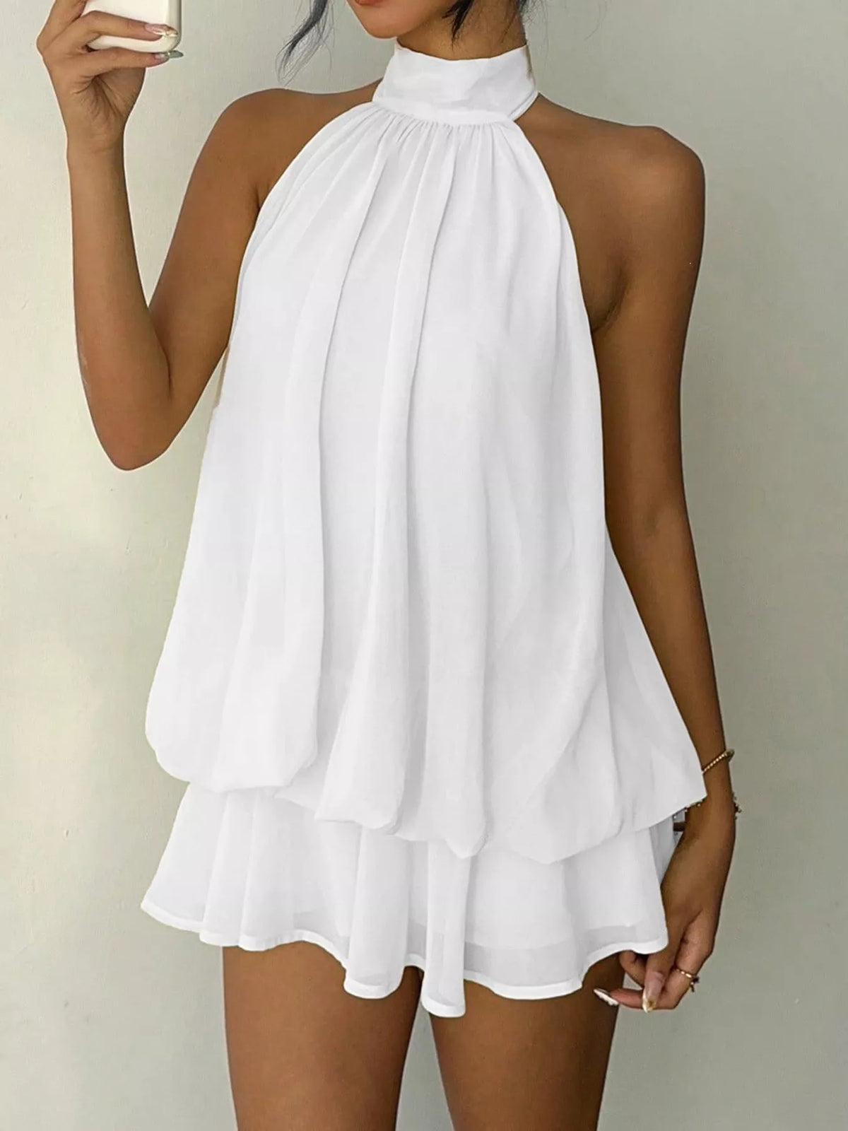 Ruched halter mini dress