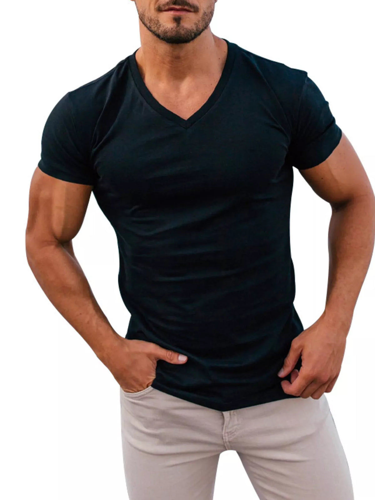 Slim V-neck tee – black