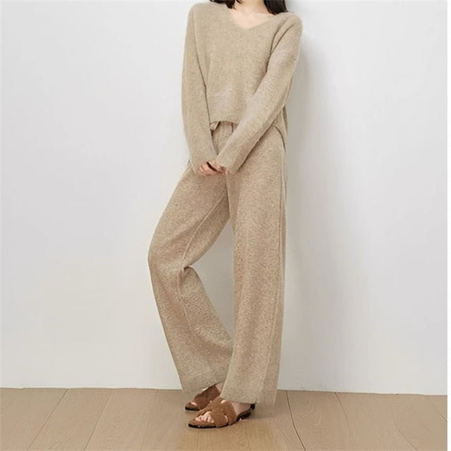 Oat knit two-piece set – black / free size