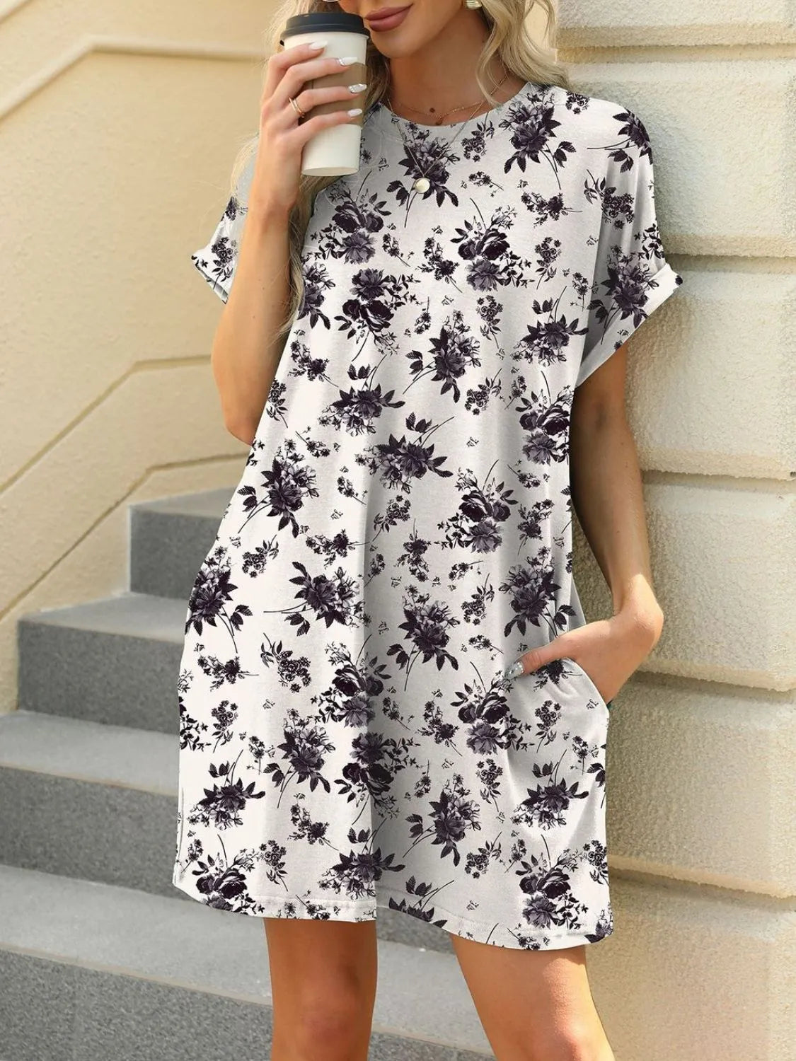 Printed tee mini dress – white