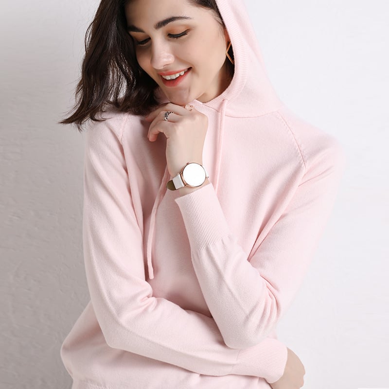 Hooded fine-knit sweater