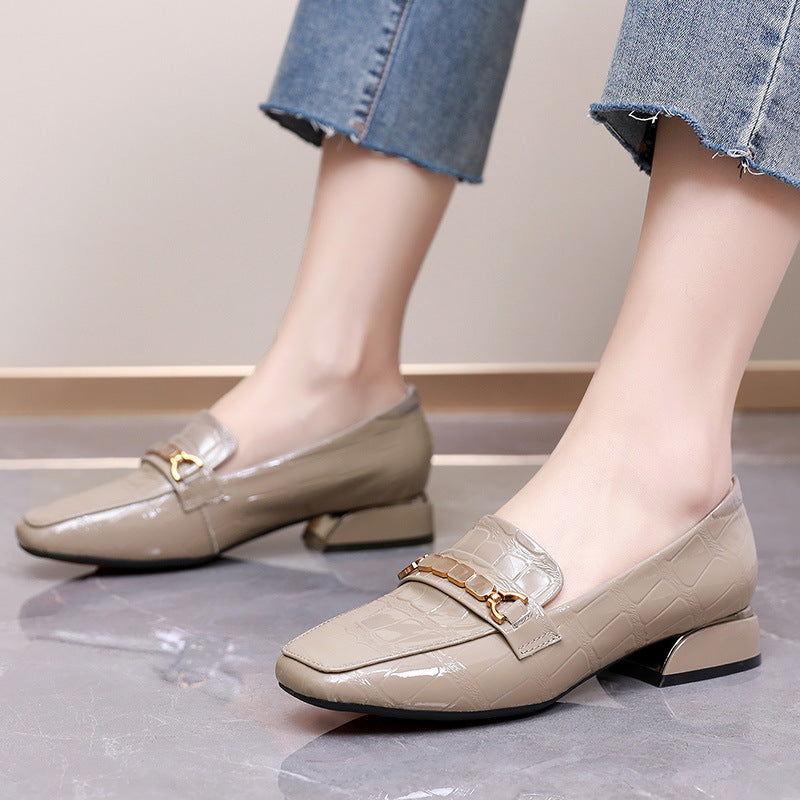 Square-toe patent loafers