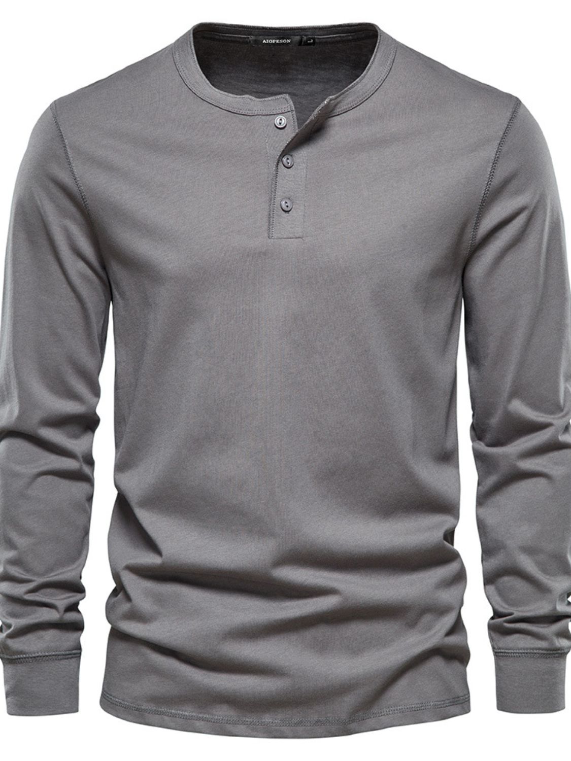 T-shirt à manches longues et col rond pour homme, grande taille, boutonné en quart de bouton