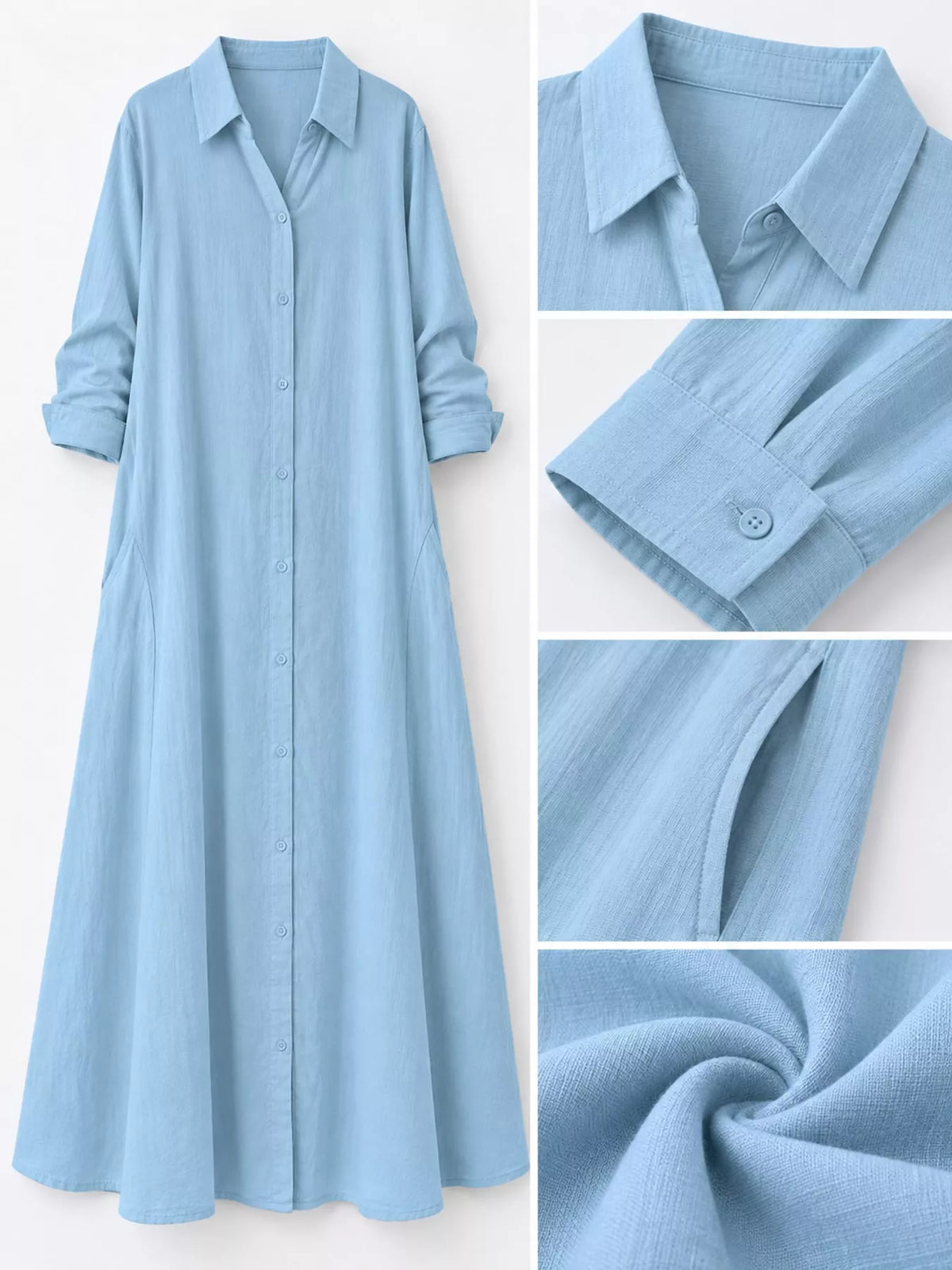 Button front long sleeve maxi shirt dress