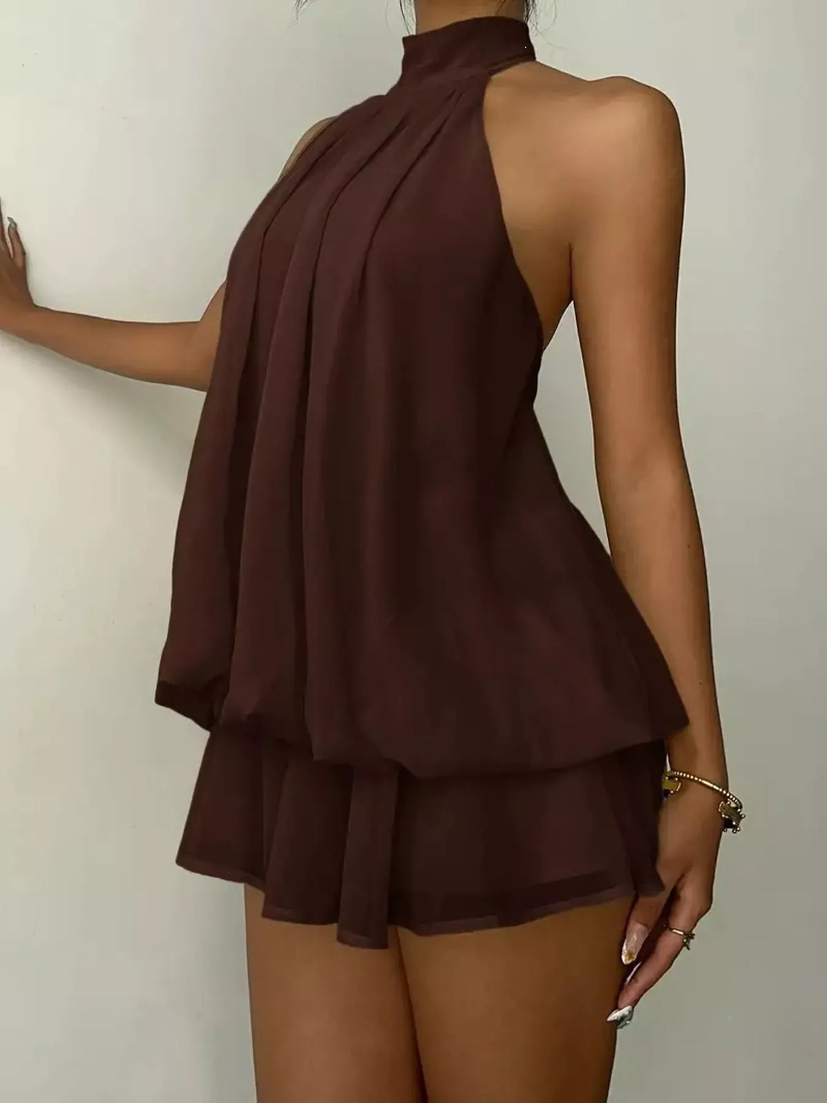 Ruched halter mini dress