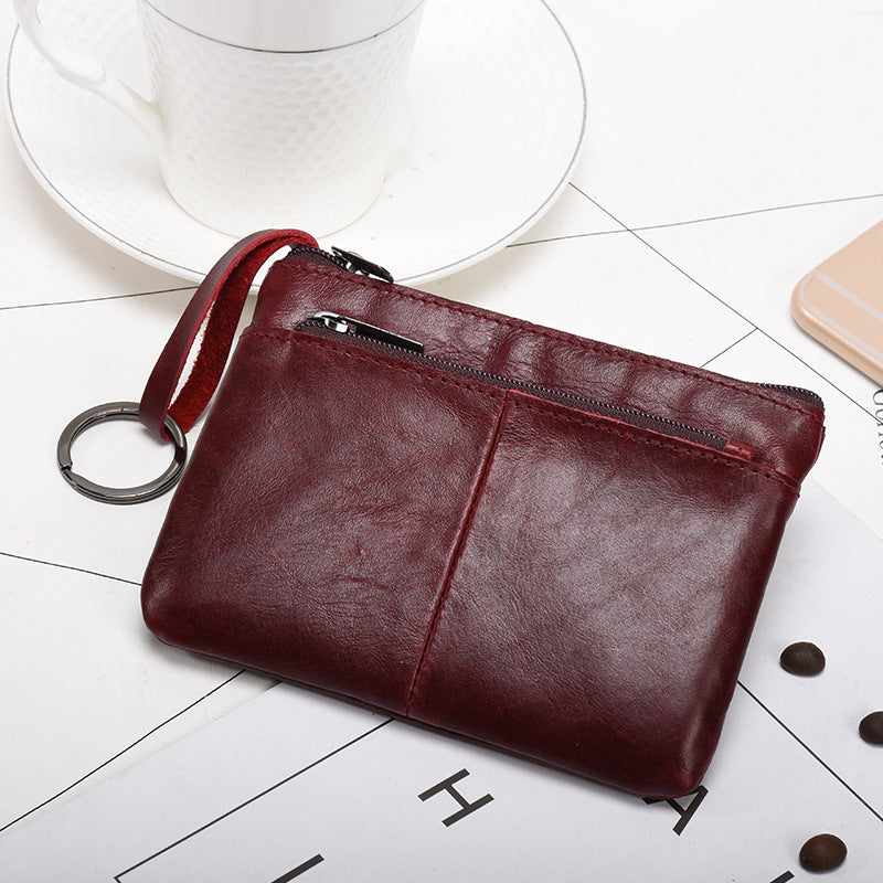 Leather zip coin pouch
