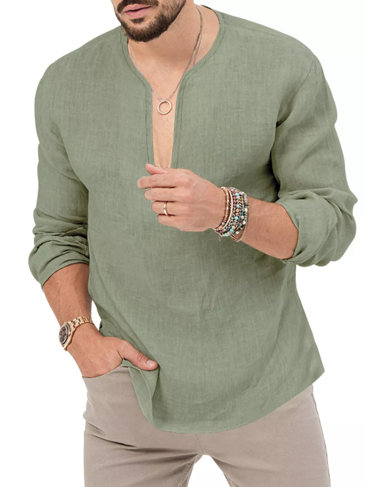 Slim long-sleeve shirt – light green
