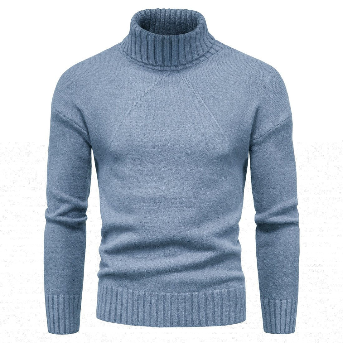 Rib trim turtleneck sweater, Light Blue, front