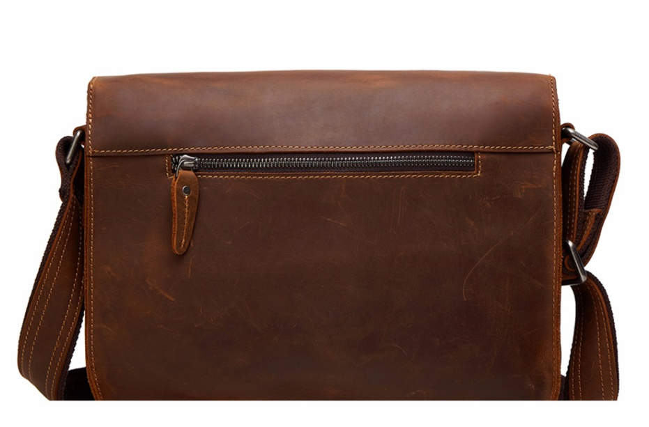 Buckled leather messenger bag, Brown, back