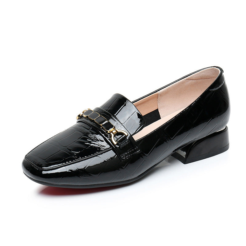 Square-toe patent loafers