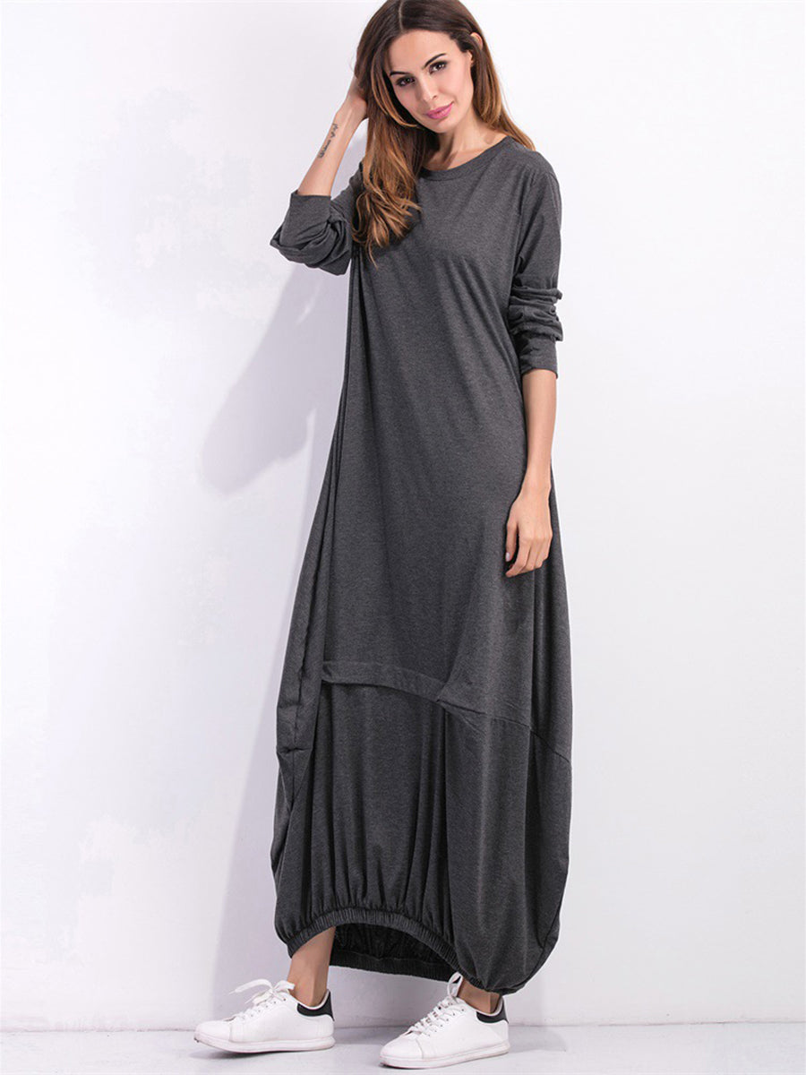 Round neck long sleeve sweatshirt dress, Dark Gray