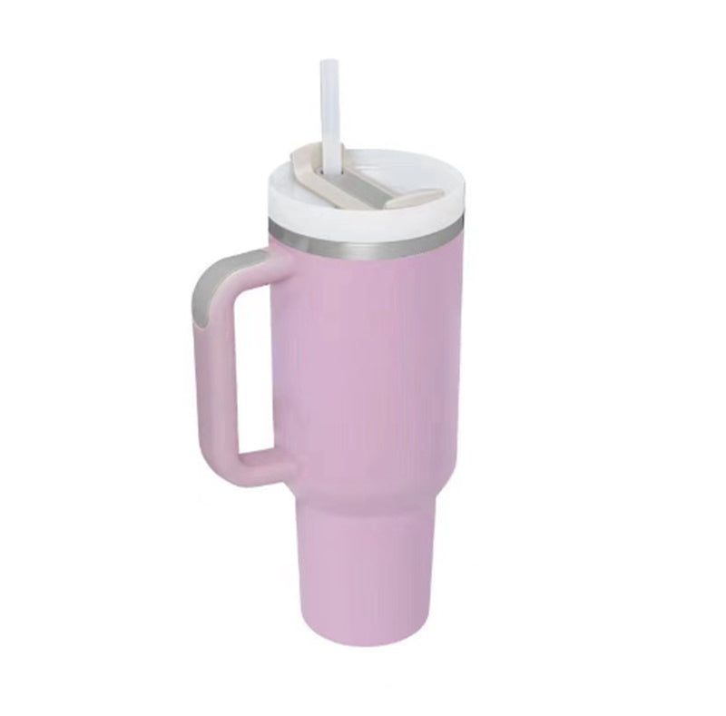 Gobelet isotherme de 113 cl avec poignée et paille, en acier inoxydable, anti-fuite, avec couvercle, idéal pour la voiture, la salle de sport, le bureau ou les voyages.