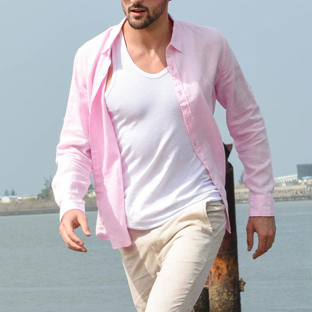 Relaxed spread collar shirt, Pink, front