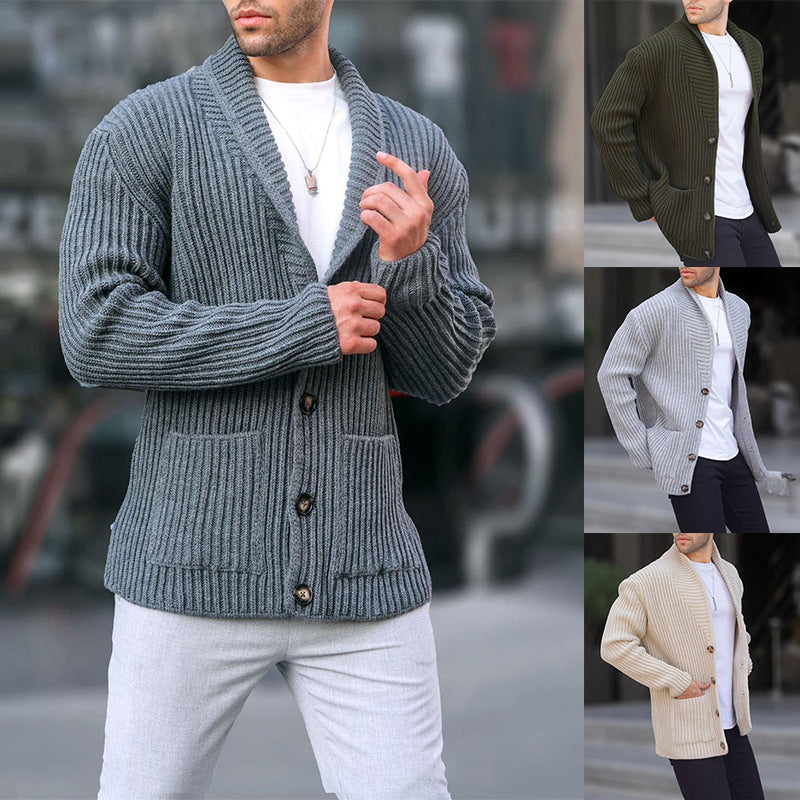 Single-breasted Long Sleeve Lapel Sweater Men's Clothing