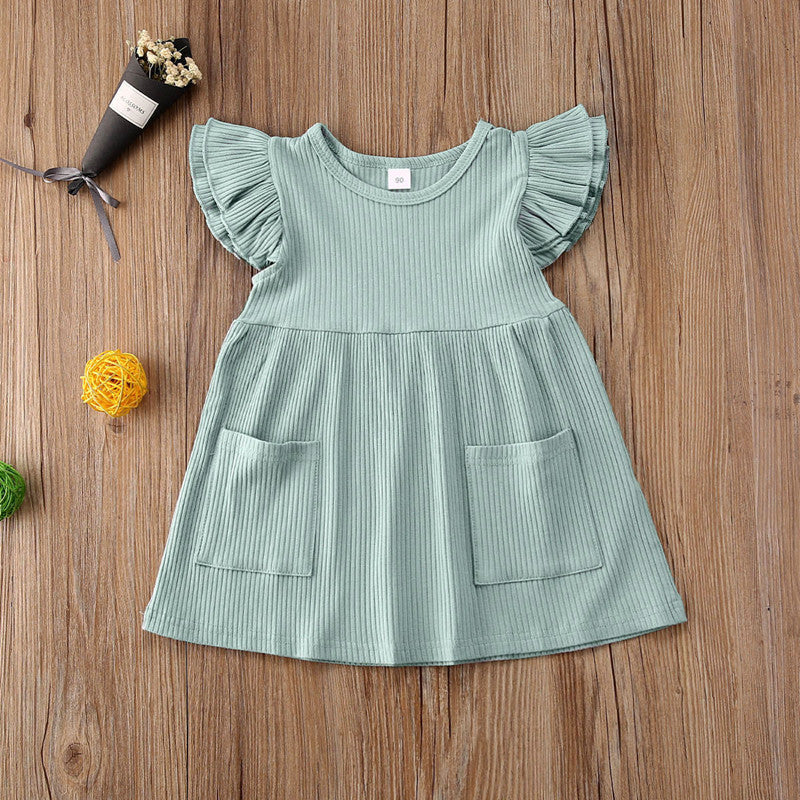 Girls' flutter-sleeve dress
